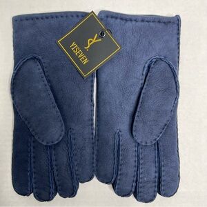 Yiseven Men's Navy Blue Sheepskin Leather Gloves S Lined Soft Wool Insulation